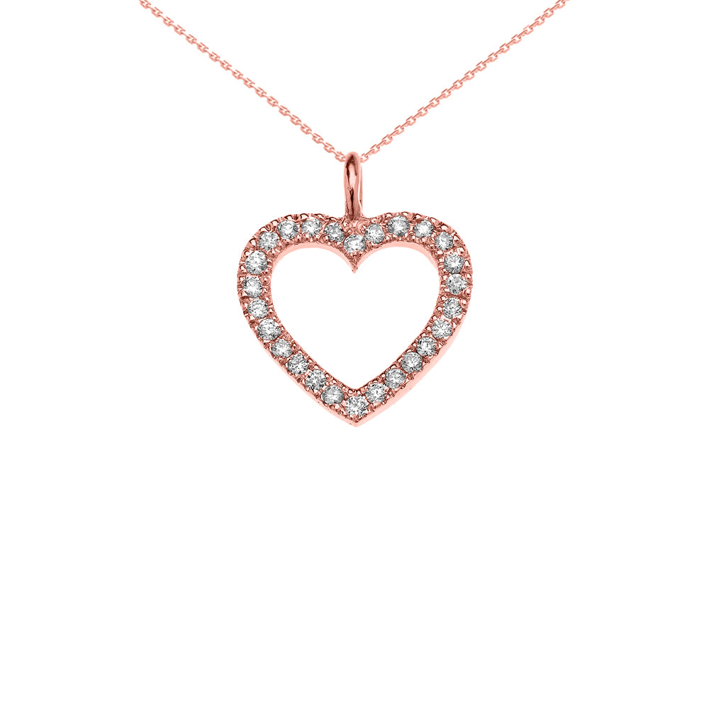 14K Rose Gold Diamond Heart Pendant Necklace, view 2