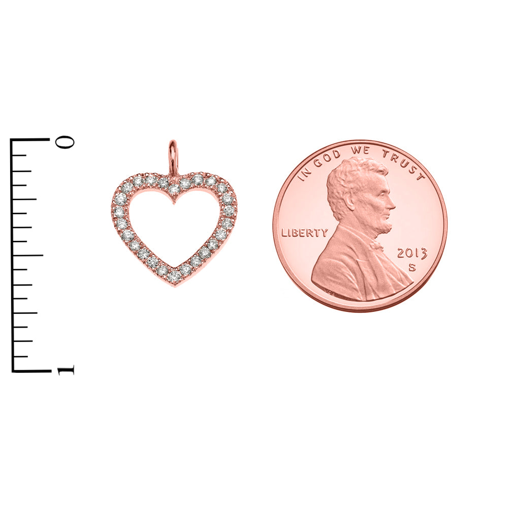 14K Rose Gold Diamond Heart Pendant Necklace, view 3