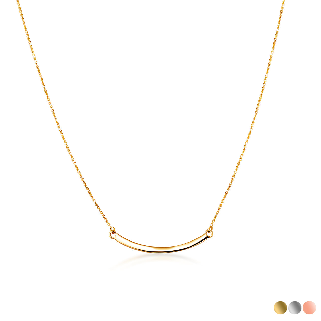 14K Solid Gold Curved Bar Necklace