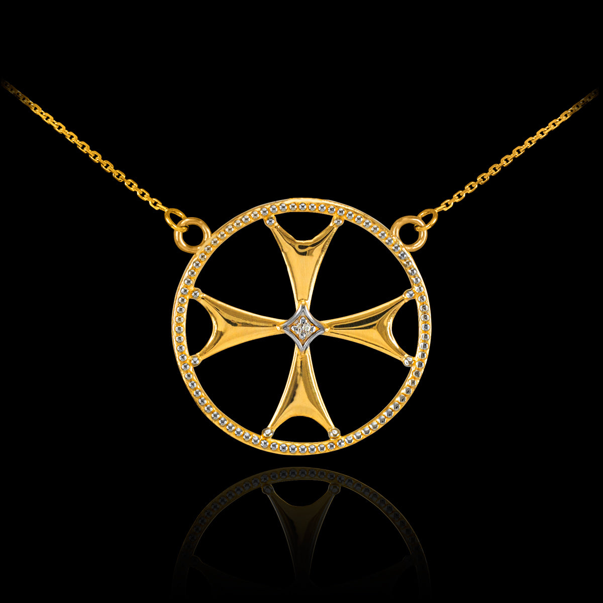 14K Solid Gold Diamond Maltese Cross Pendant Necklace, view 2