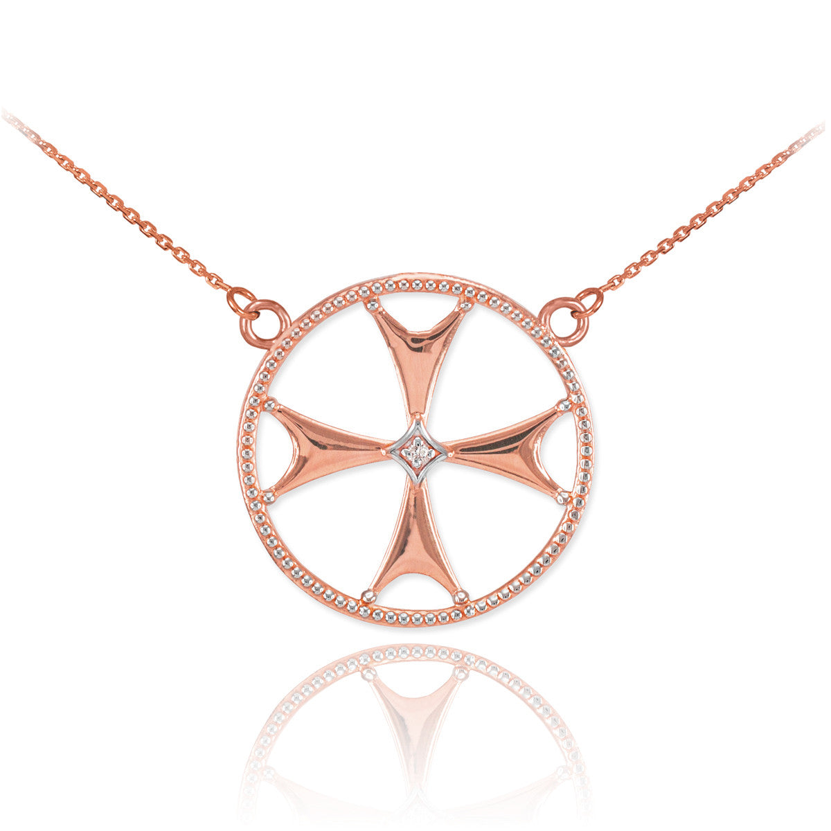 14K Solid Gold Diamond Maltese Cross Pendant Necklace, view 3