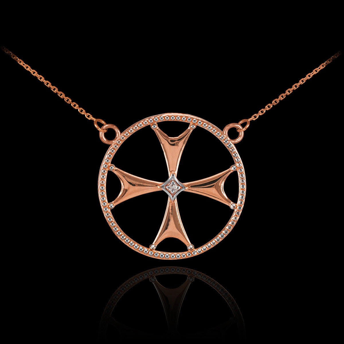 14K Solid Gold Diamond Maltese Cross Pendant Necklace, view 4
