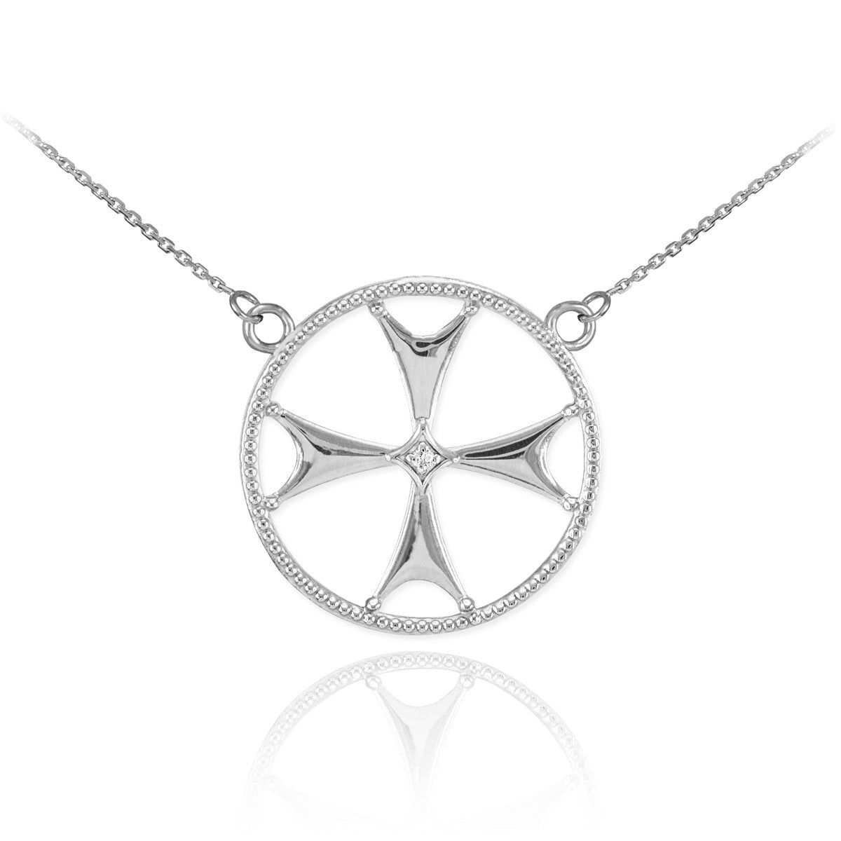 14K Solid Gold Diamond Maltese Cross Pendant Necklace, view 5