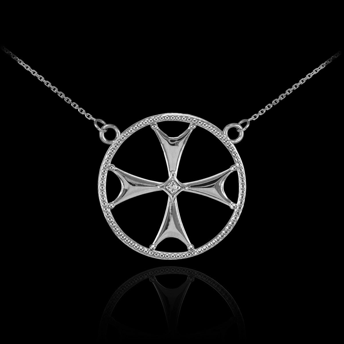 14K Solid Gold Diamond Maltese Cross Pendant Necklace, view 6