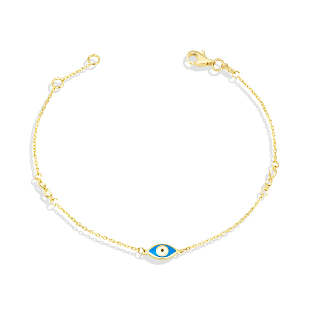 14K Solid Gold Enamel Evil Eye Infinity Bracelet