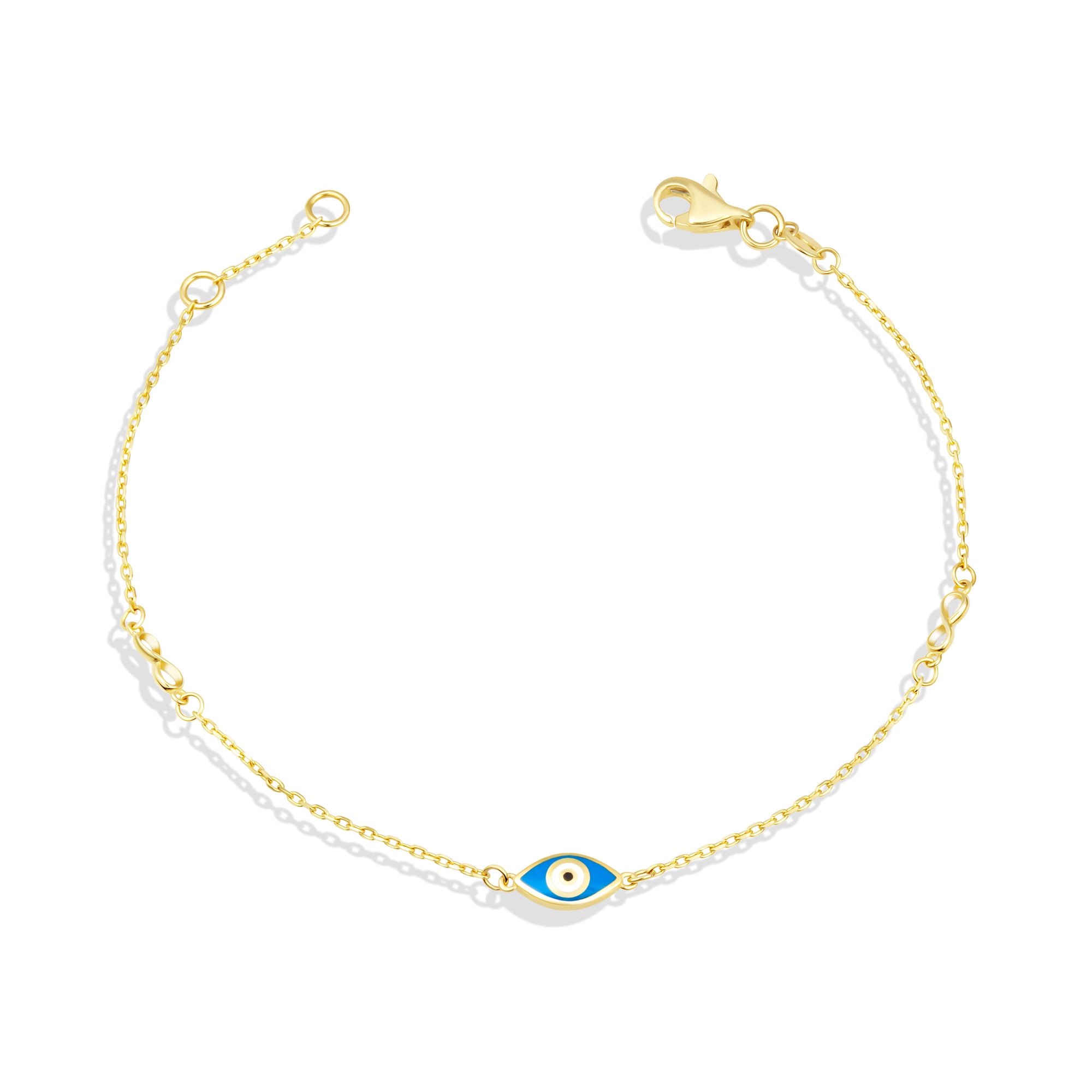 14K Solid Gold Enamel Evil Eye Infinity Bracelet