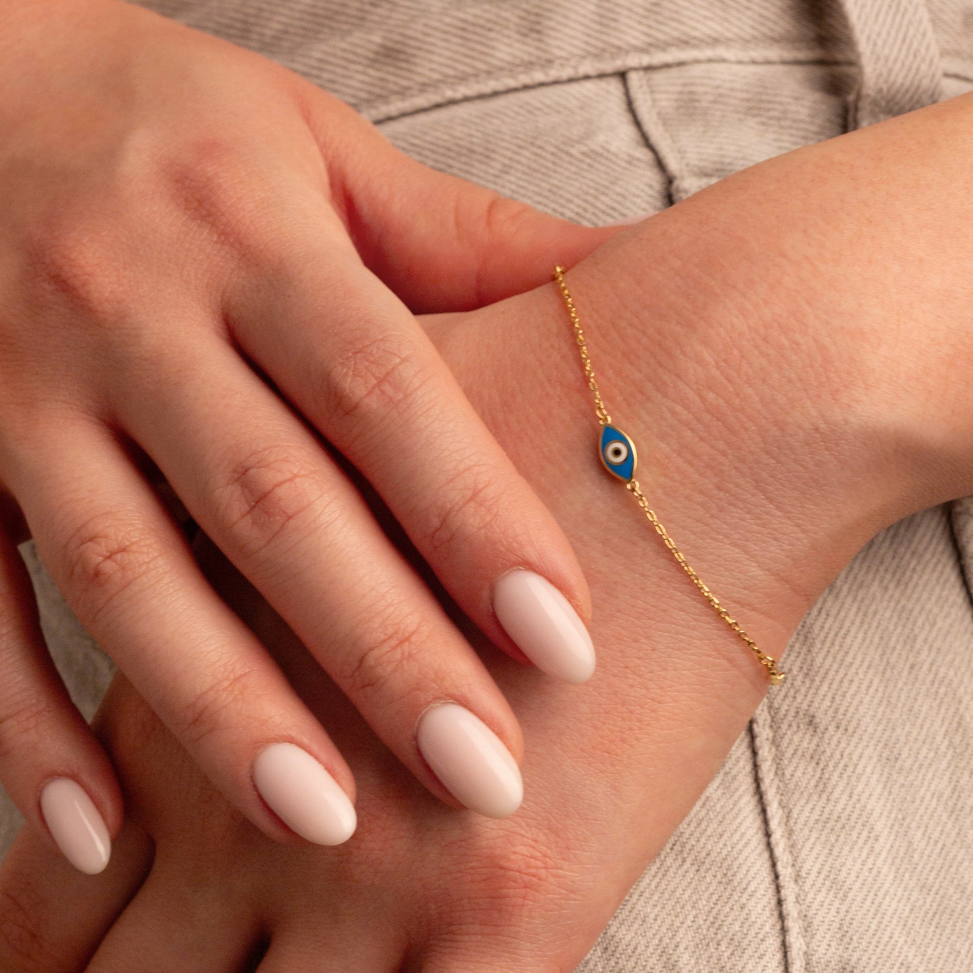 14K Solid Gold Enamel Evil Eye Infinity Bracelet, view 2
