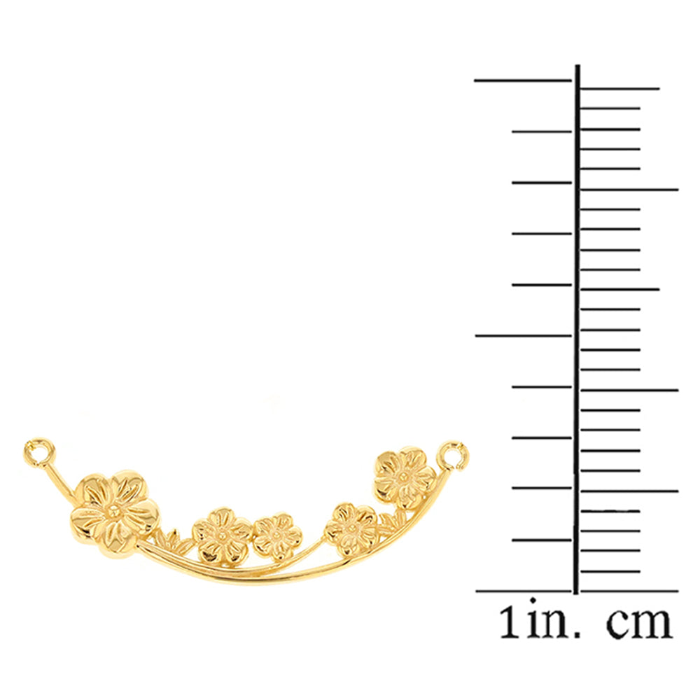 14K Solid Gold Flower Branch Plum Blossoms Sideways Pendant Necklace, view 2