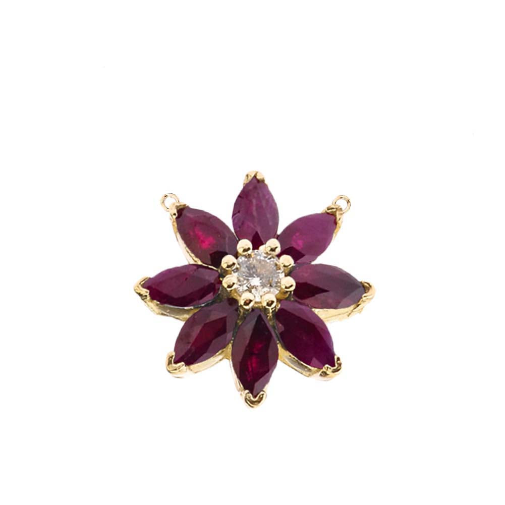 14K Solid Gold Genuine Ruby and Diamond Daisy Necklace, view 2