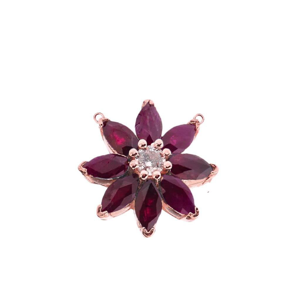14K Solid Gold Genuine Ruby and Diamond Daisy Necklace, view 5