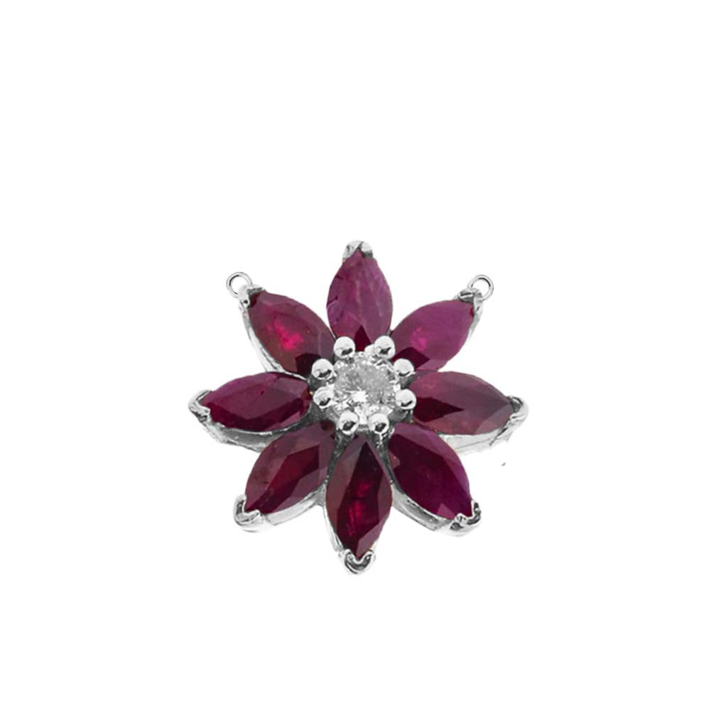 14K Solid Gold Genuine Ruby and Diamond Daisy Necklace, view 8