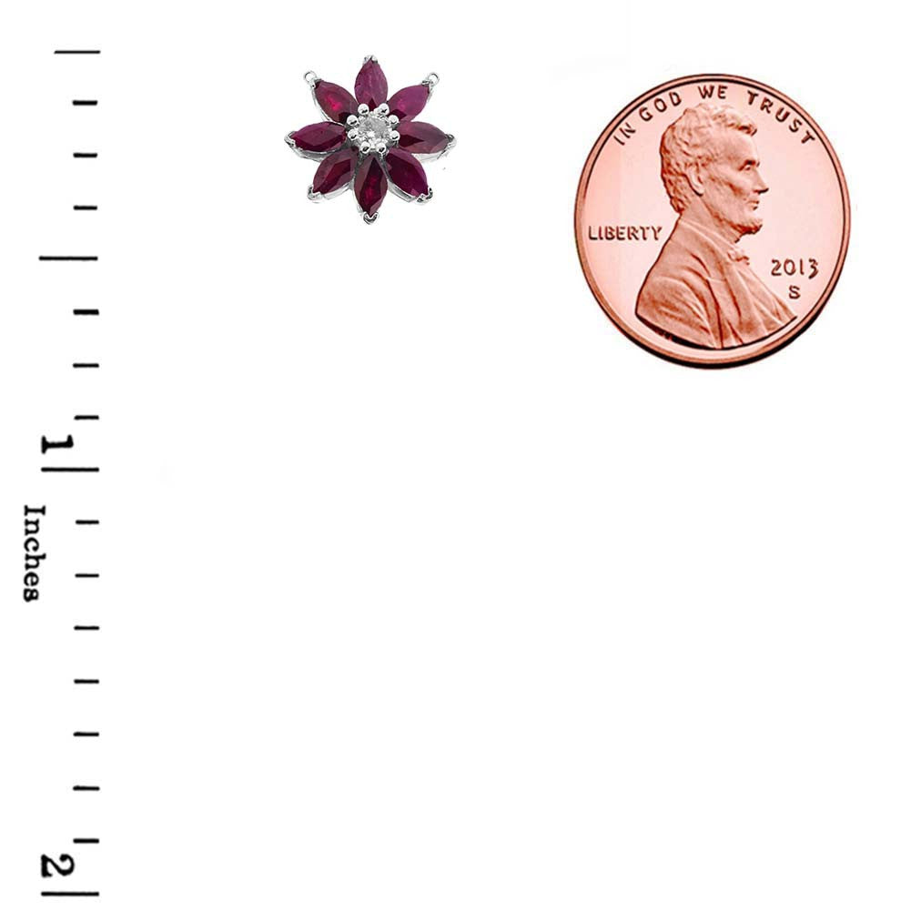 14K Solid Gold Genuine Ruby and Diamond Daisy Necklace, view 9