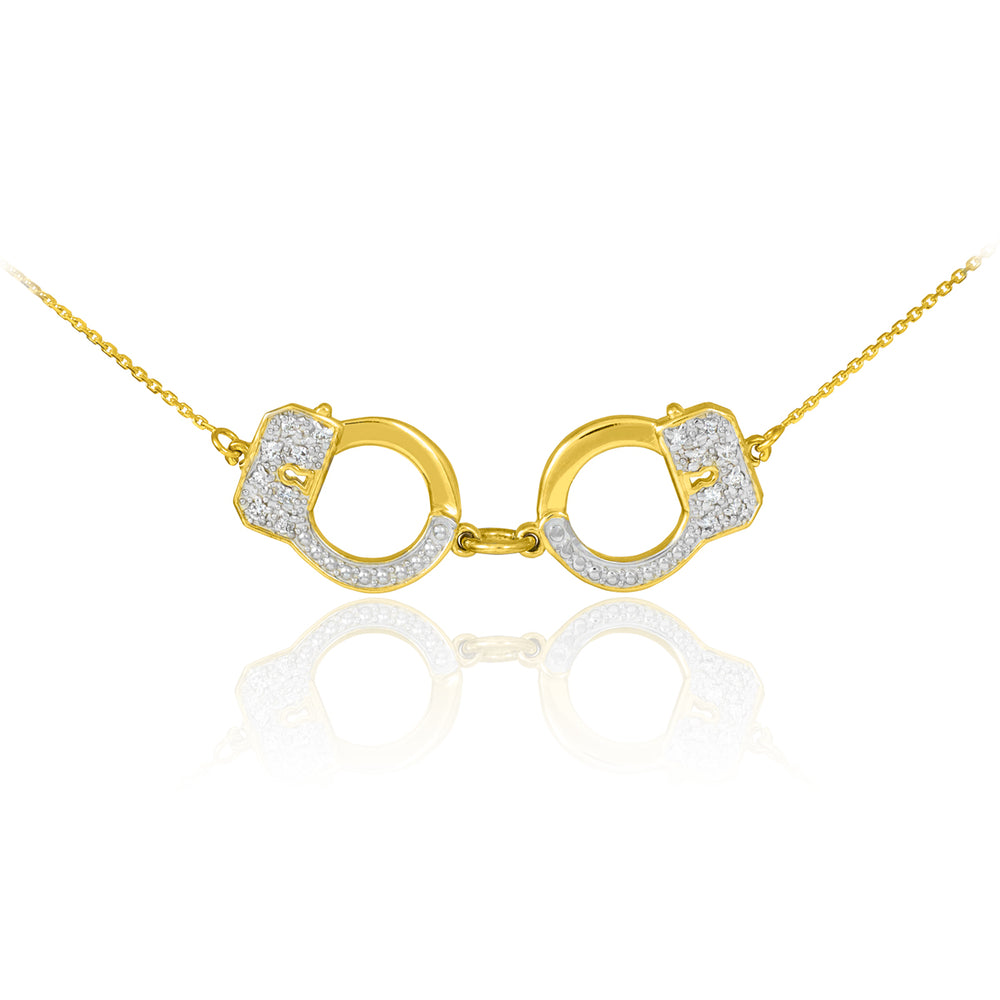 14K Solid Gold Handcuffs Necklace with Diamond Accents