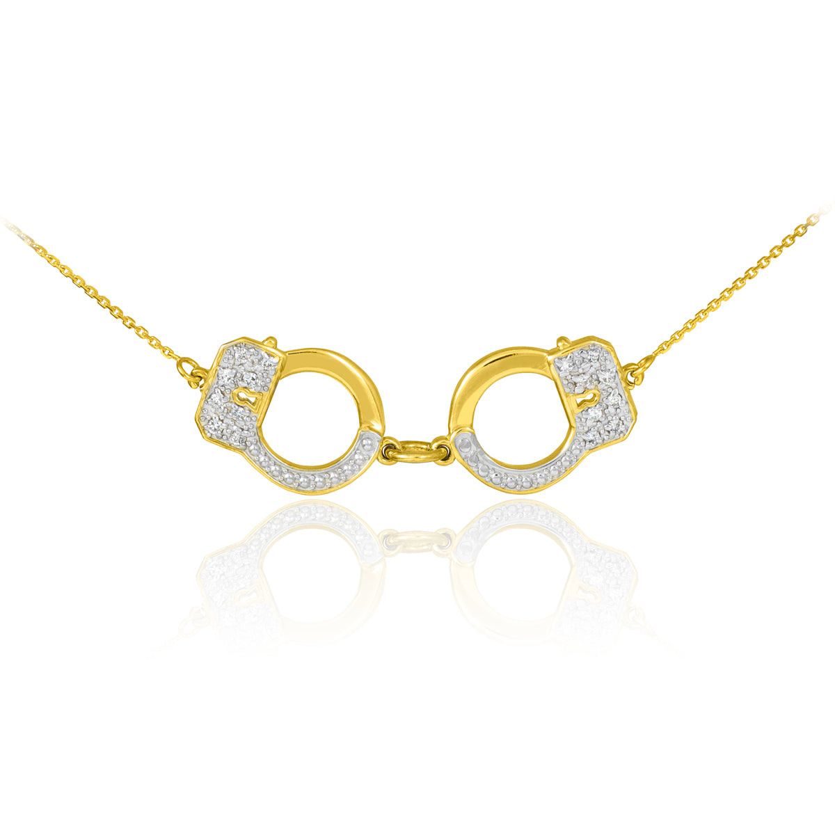 14K Solid Gold Handcuffs Necklace with Diamond Accents