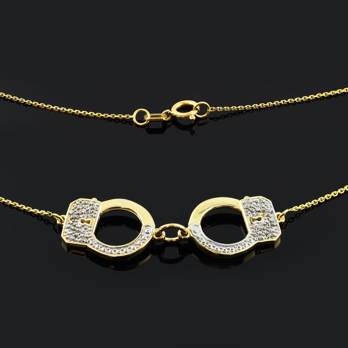 14K Solid Gold Handcuffs Necklace with Diamond Accents, view 2