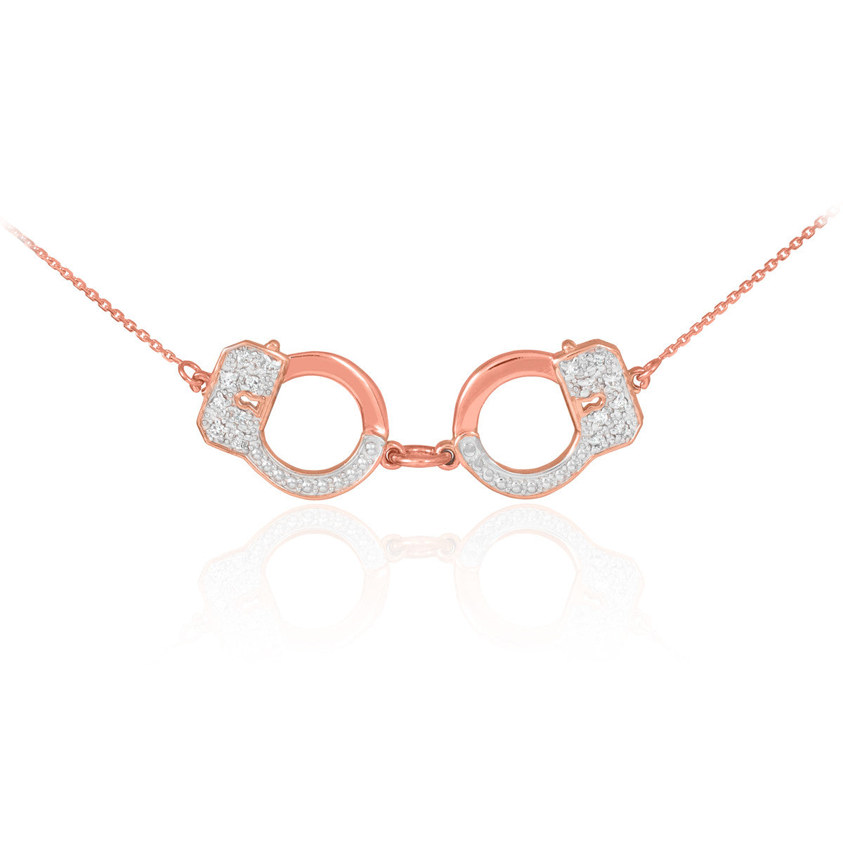 14K Solid Gold Handcuffs Necklace with Diamond Accents, view 3