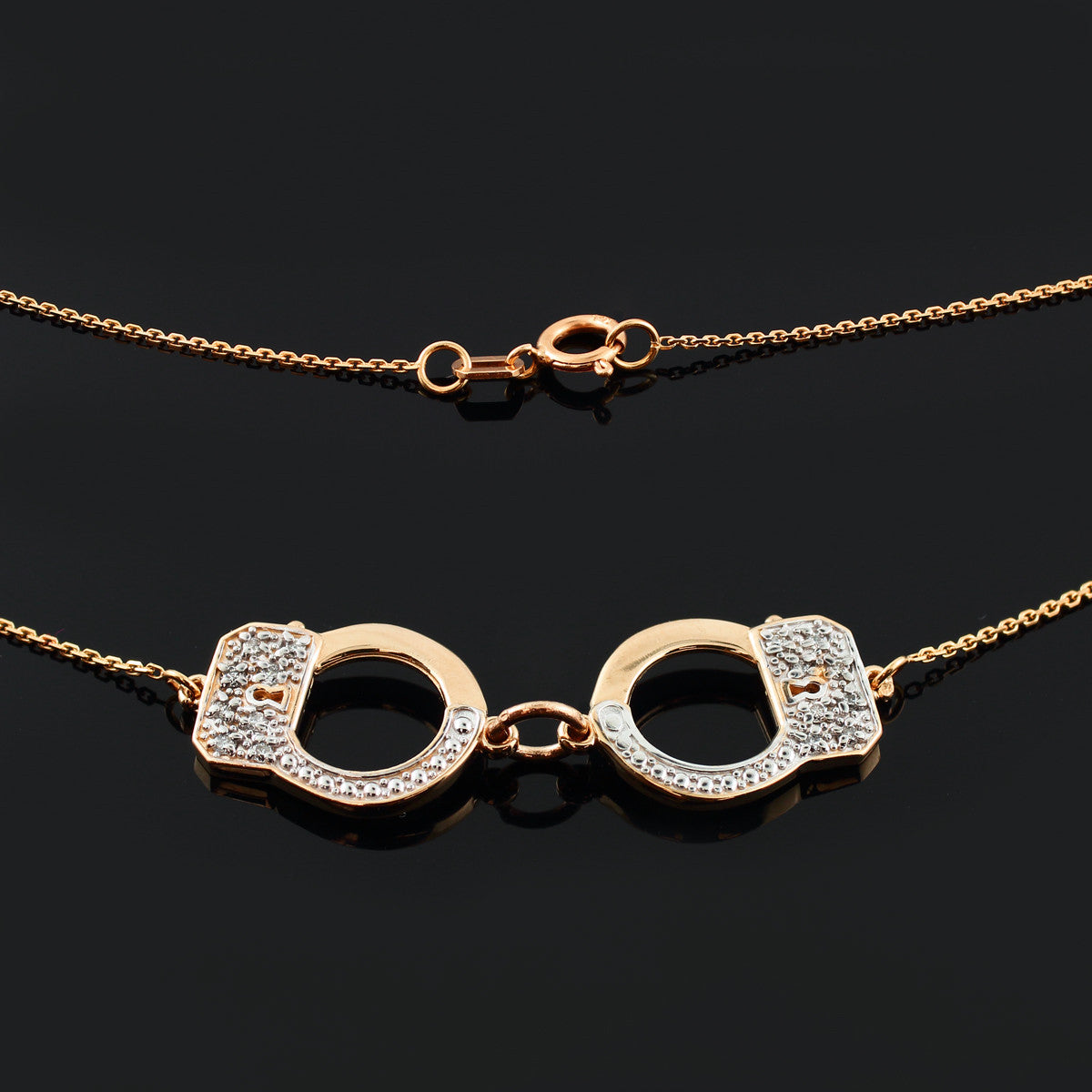14K Solid Gold Handcuffs Necklace with Diamond Accents, view 4