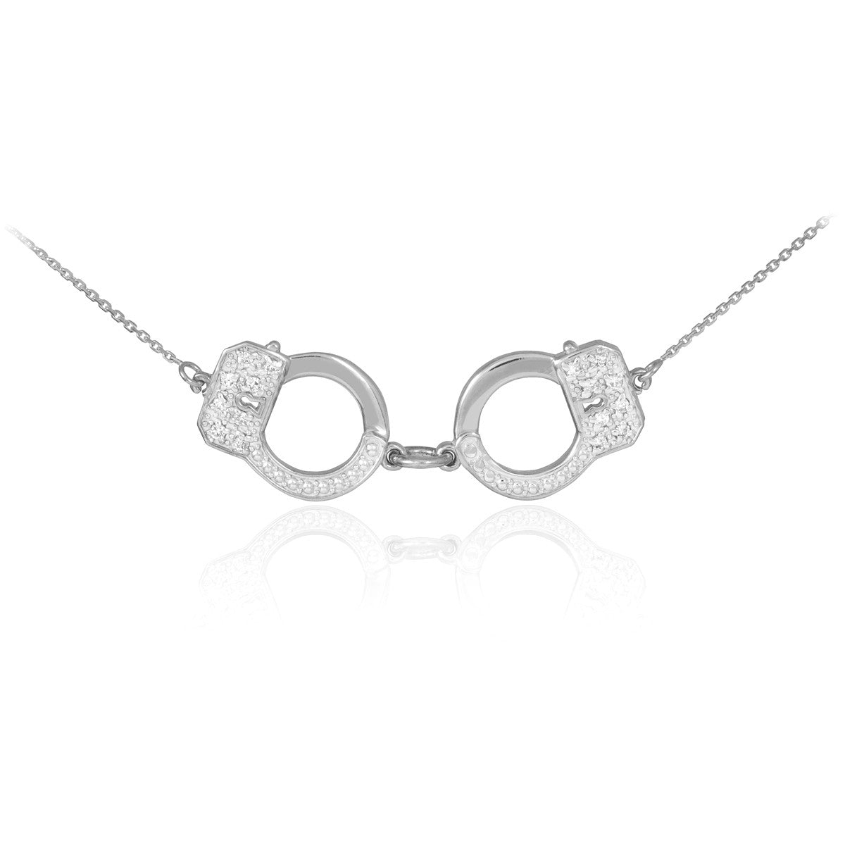 14K Solid Gold Handcuffs Necklace with Diamond Accents, view 5