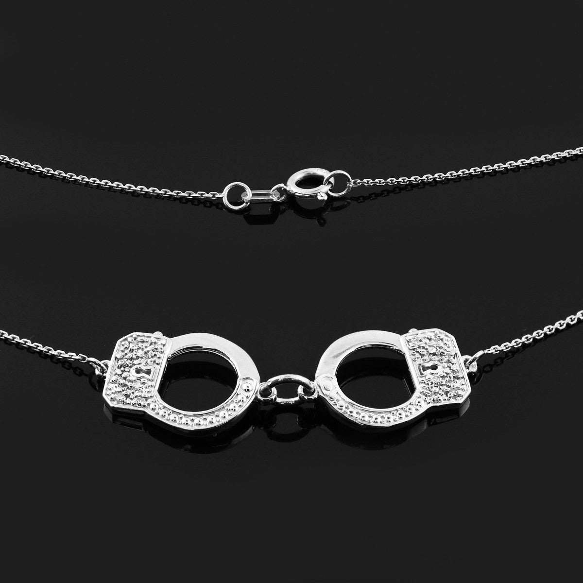 14K Solid Gold Handcuffs Necklace with Diamond Accents, view 6
