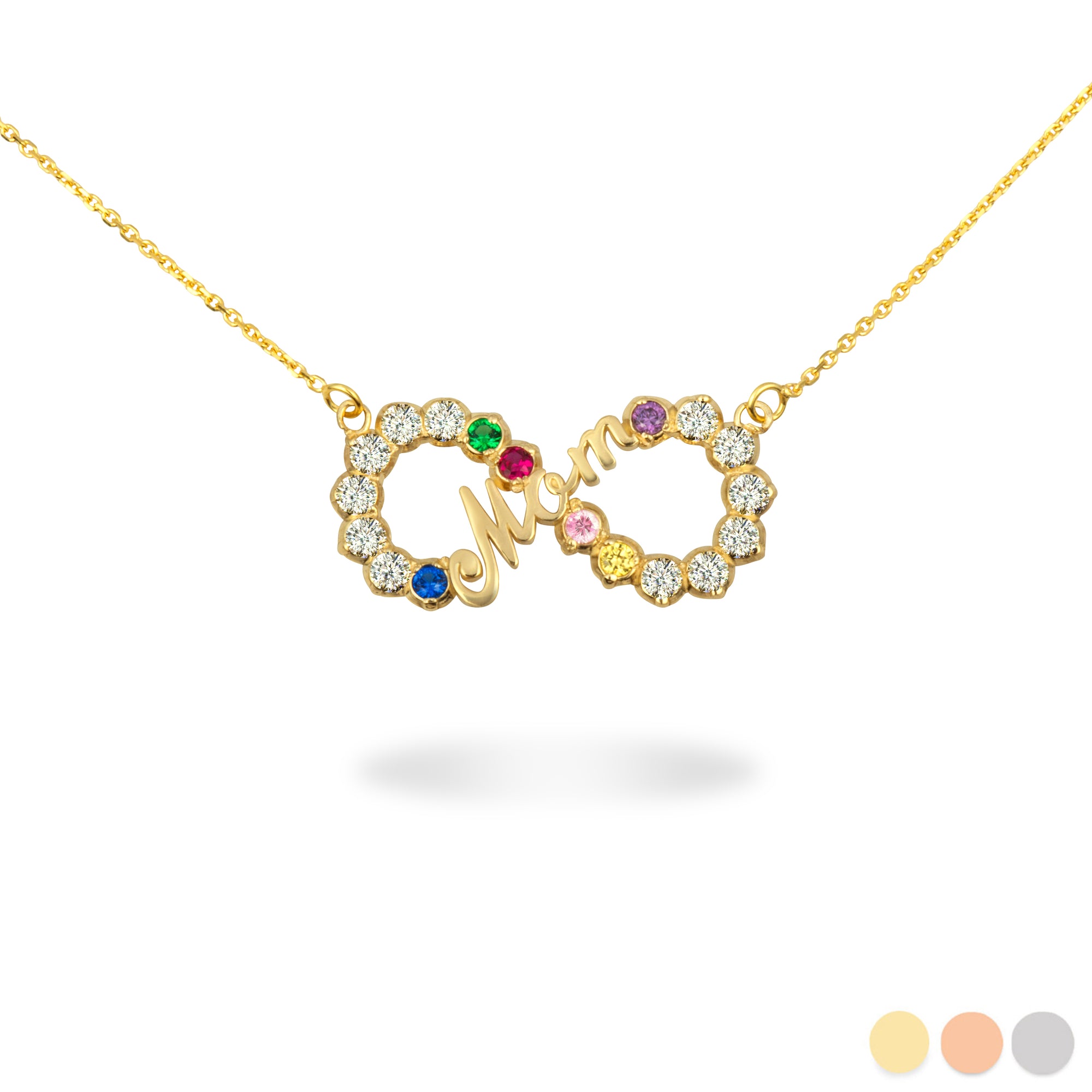 14K Solid Gold Infinity Birthstone Mom Pendant Necklace
