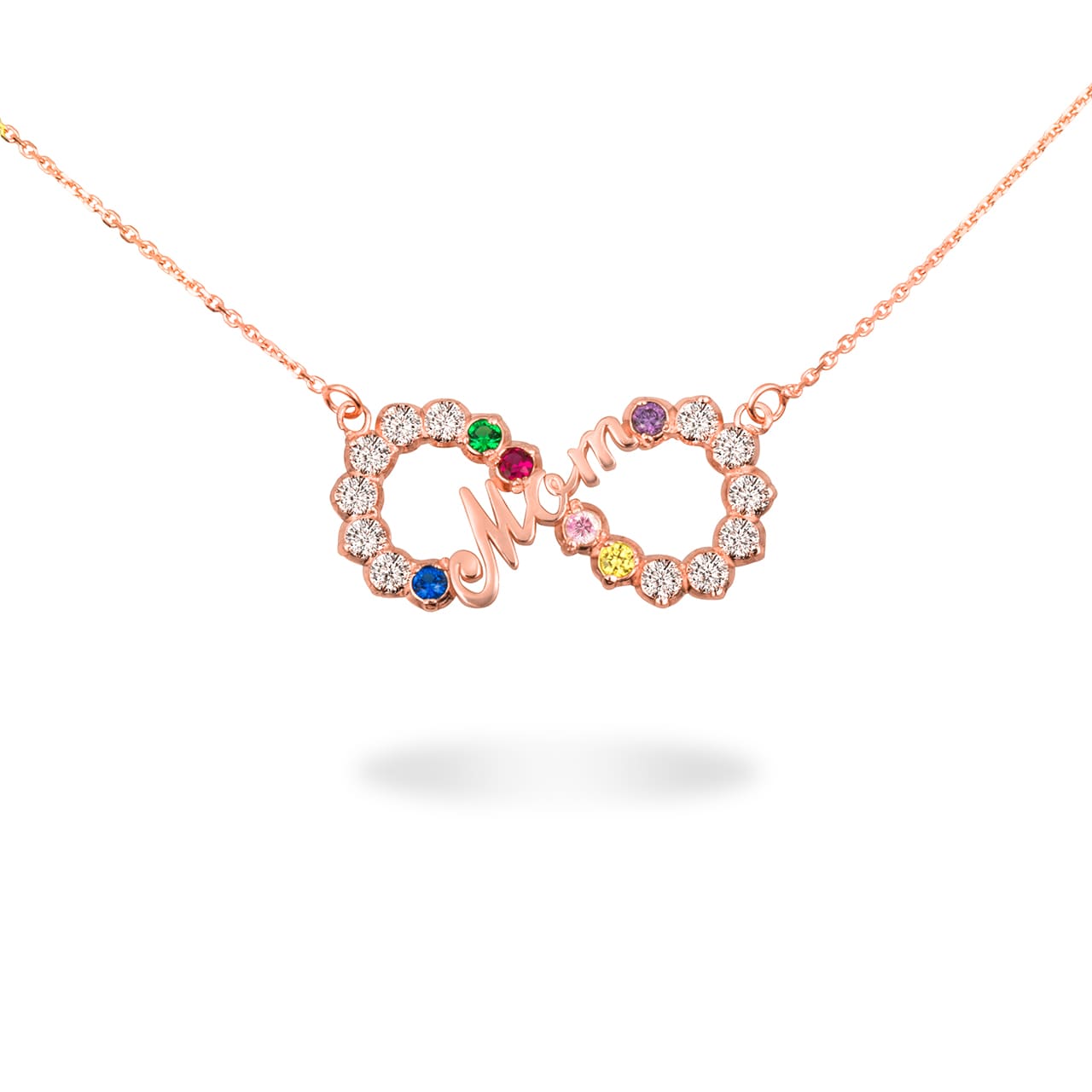 14K Solid Gold Infinity Birthstone Mom Pendant Necklace, view 5