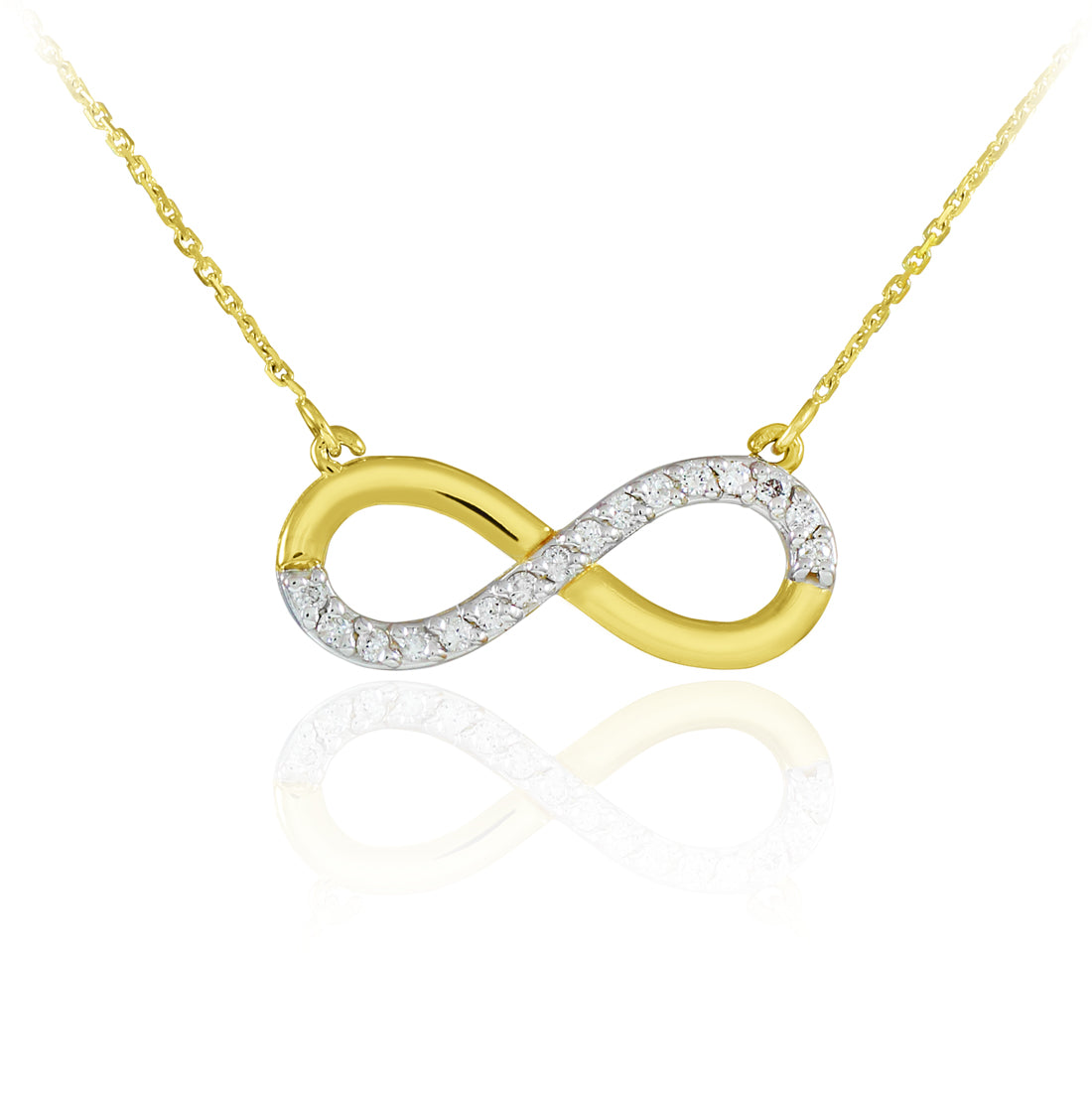 14K Solid Gold Infinity Polished Pendant Necklace with CZ