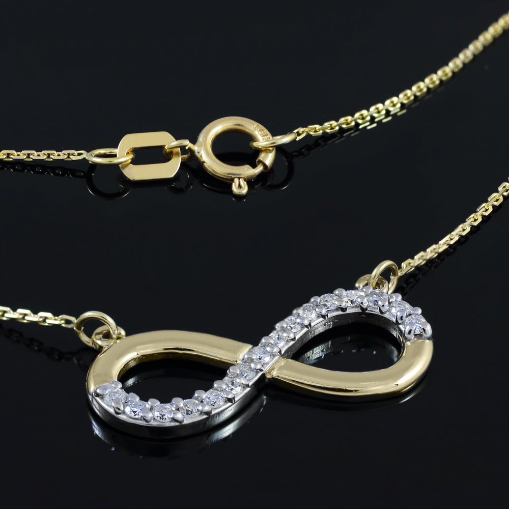 14K Solid Gold Infinity Polished Pendant Necklace with CZ, view 2