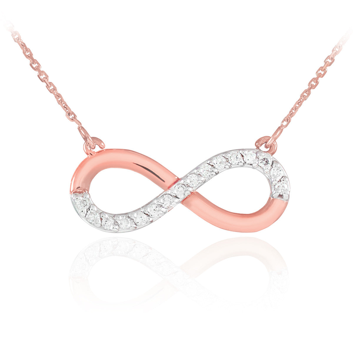 14K Solid Gold Infinity Polished Pendant Necklace with CZ, view 3