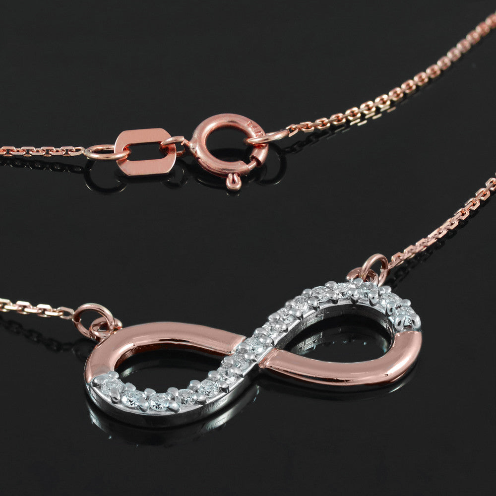 14K Solid Gold Infinity Polished Pendant Necklace with CZ, view 4