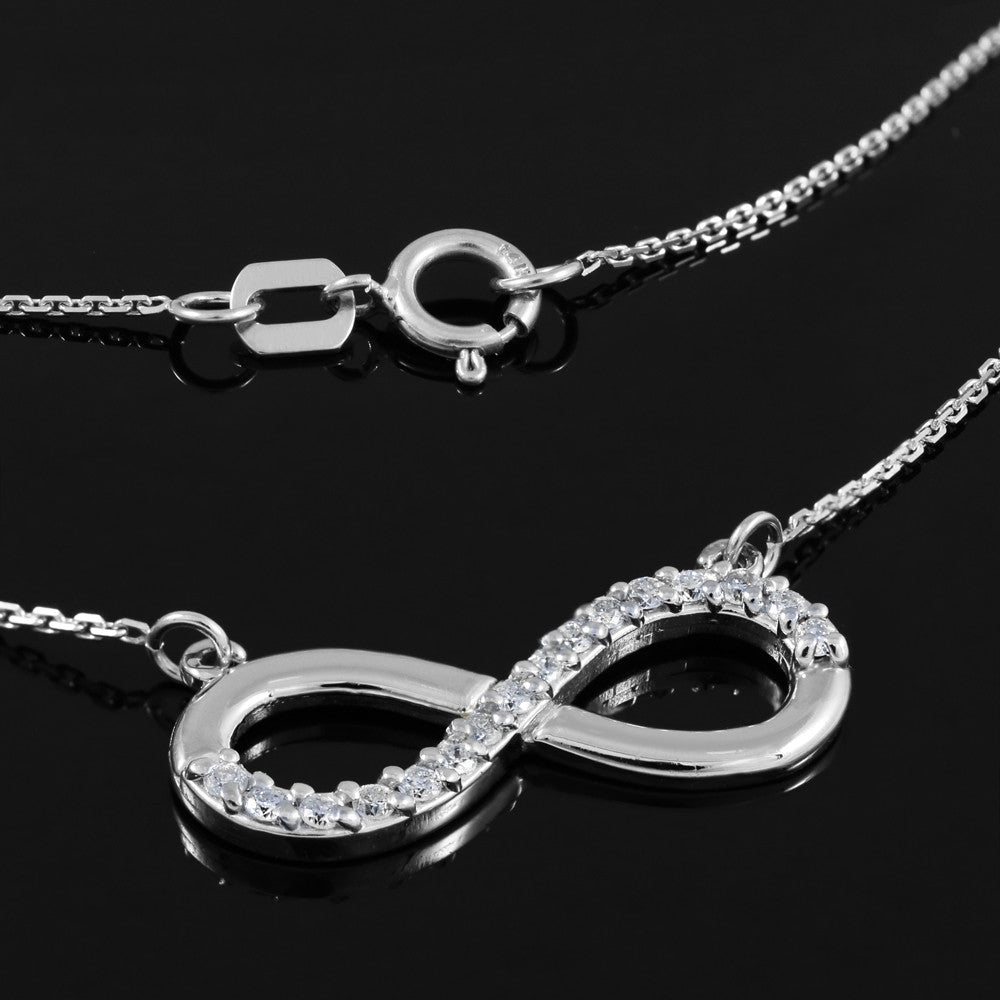 14K Solid Gold Infinity Polished Pendant Necklace with CZ, view 6