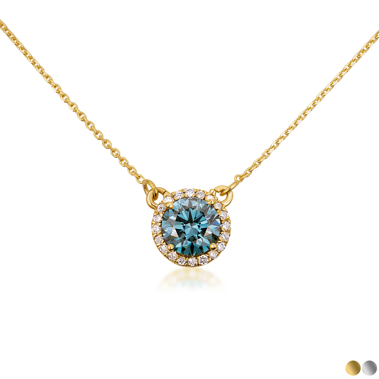 14K Solid Gold Lab-Grown Blue Diamond Necklace