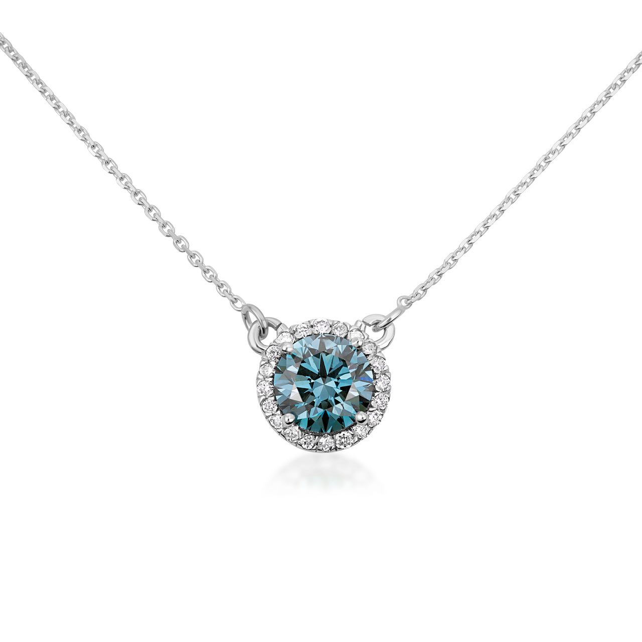 14K Solid Gold Lab-Grown Blue Diamond Necklace, view 2