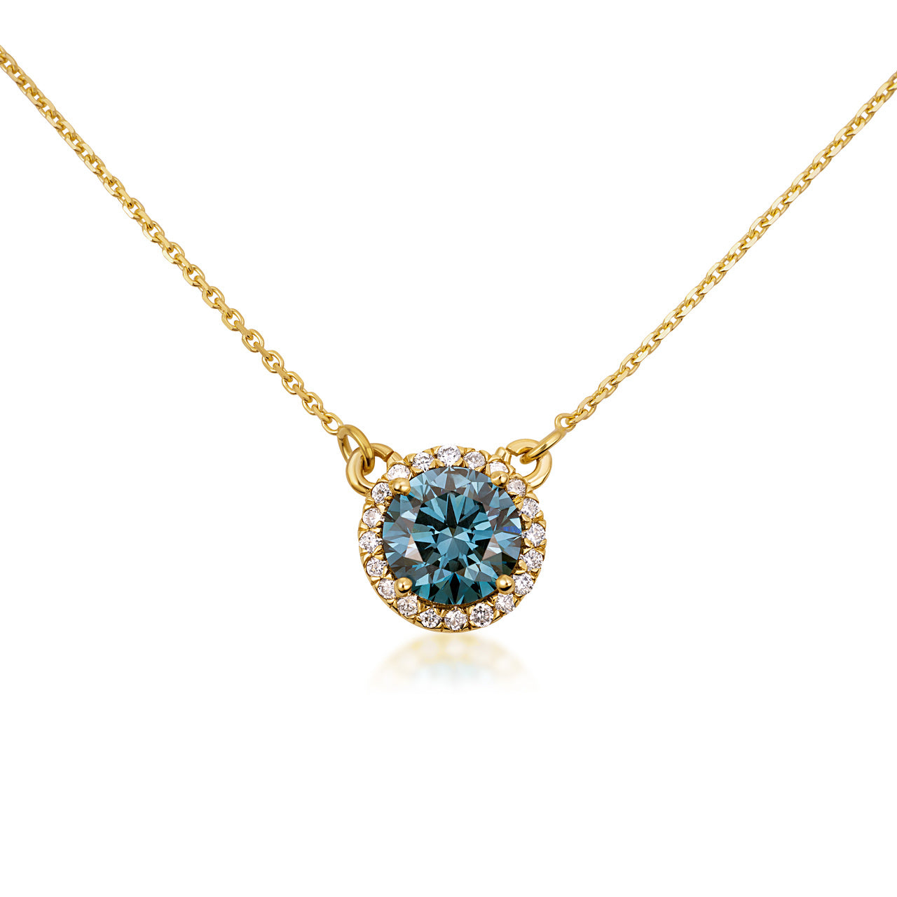 14K Solid Gold Lab-Grown Blue Diamond Necklace, view 3
