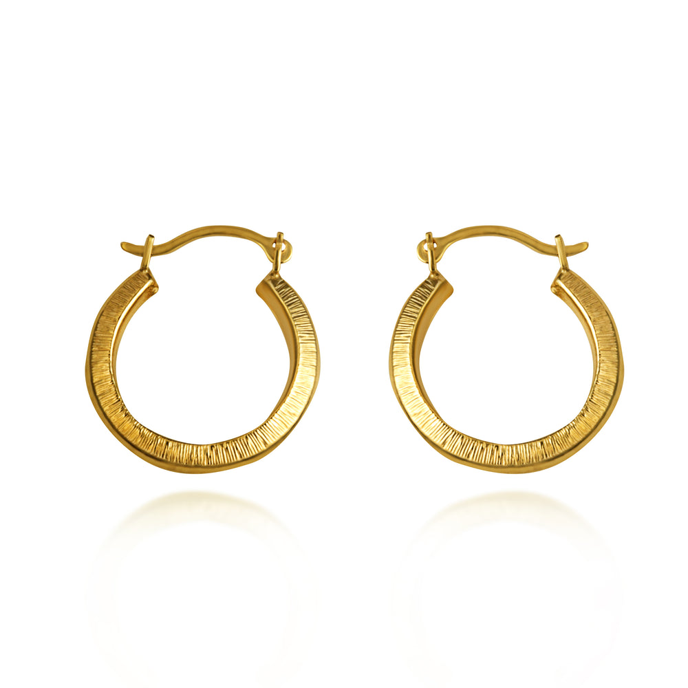 14K Solid Yellow Gold Textured Hoop Earrings