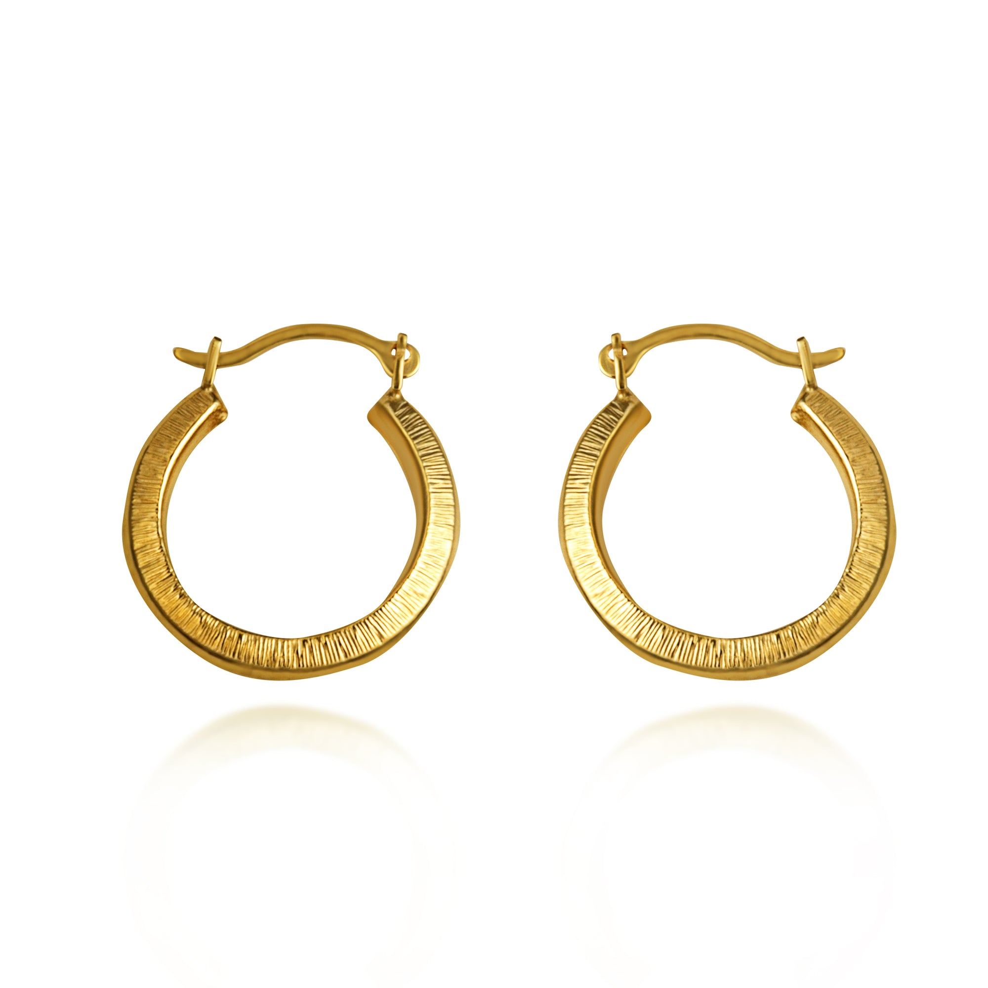 14K Solid Yellow Gold Textured Hoop Earrings