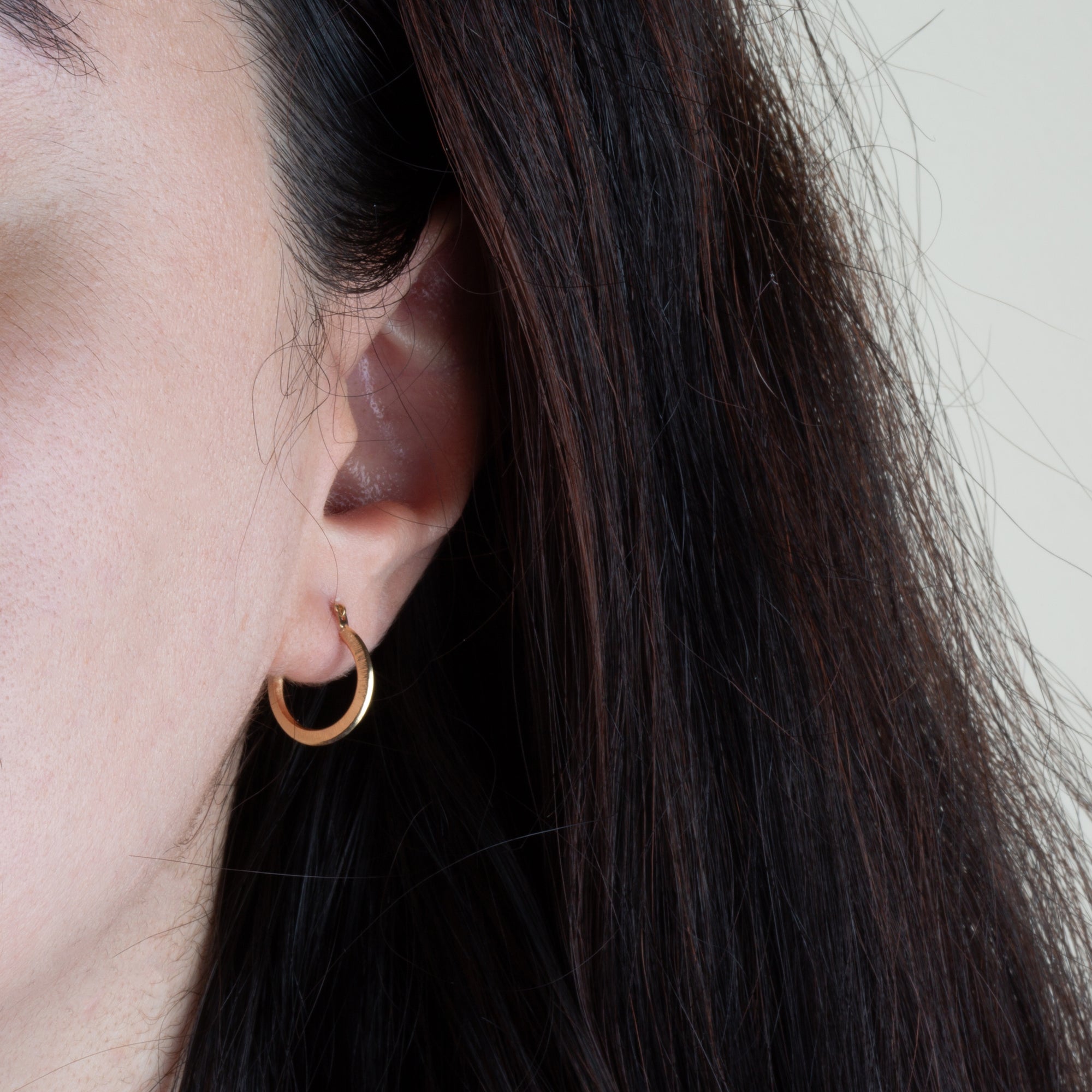 14K Solid Yellow Gold Textured Hoop Earrings, view 2