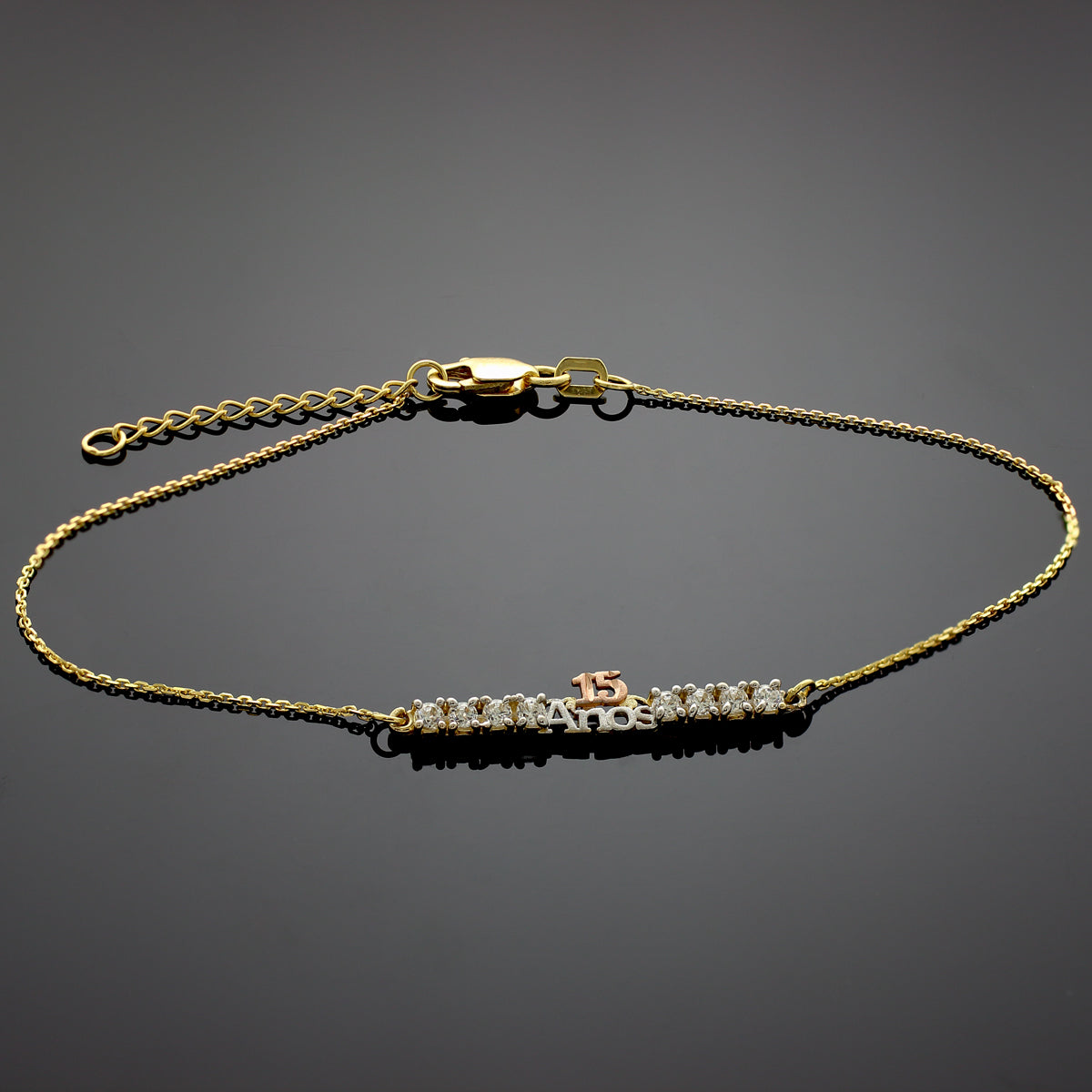 14K Tri-Color Gold Cubic Zirconia 15 Años Quinceañera Bracelet, view 2