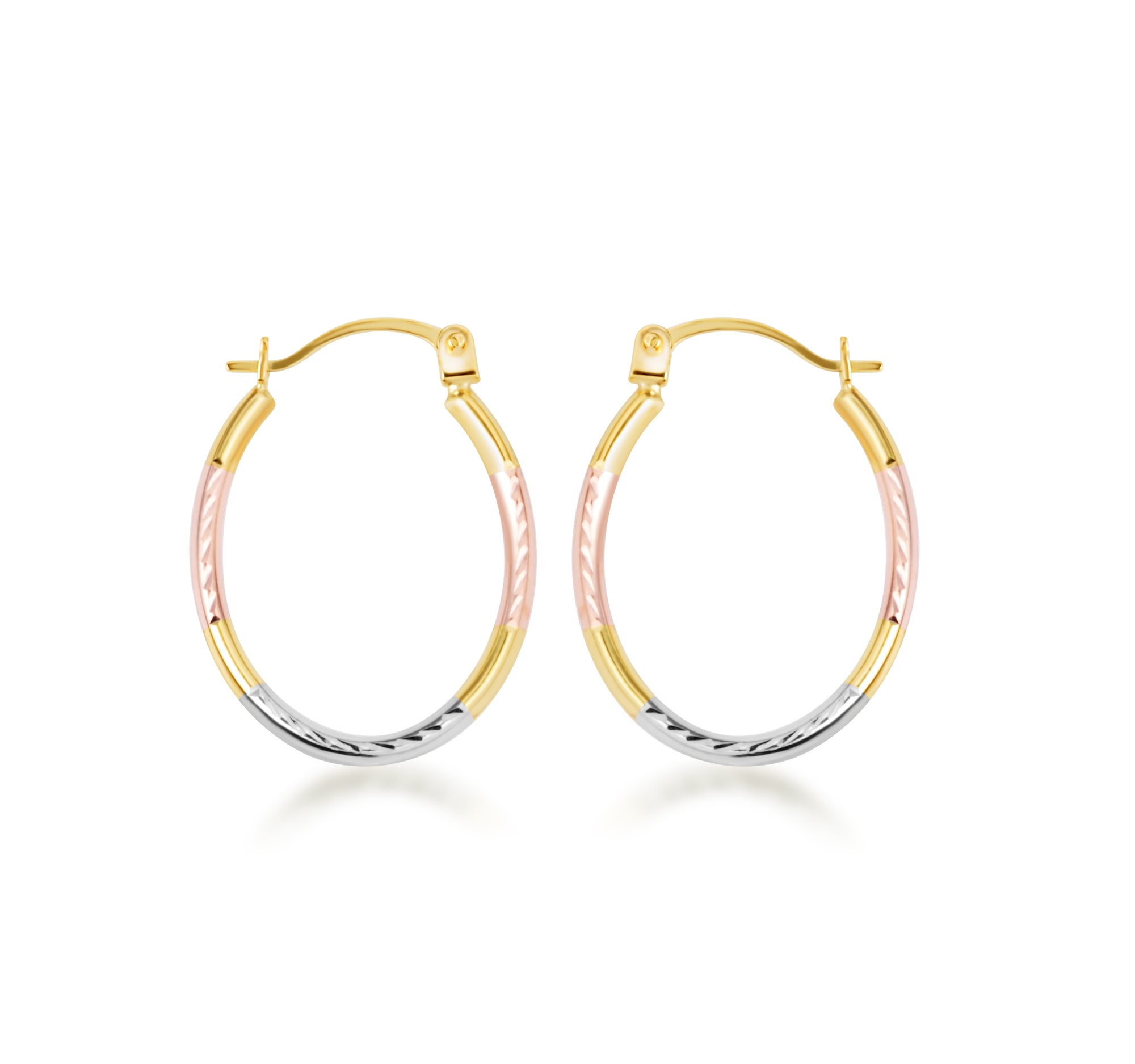14K Tri-Color Gold Diamond Cut Huggie Hoop Earrings