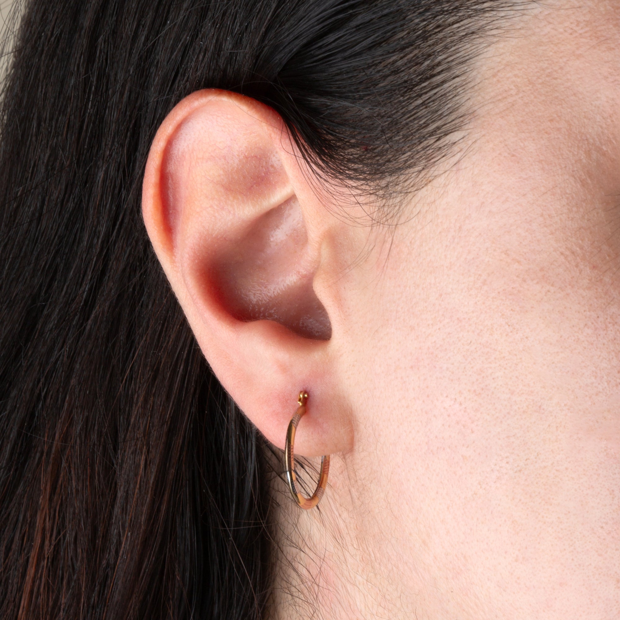 14K Tri-Color Gold Diamond Cut Huggie Hoop Earrings, view 2