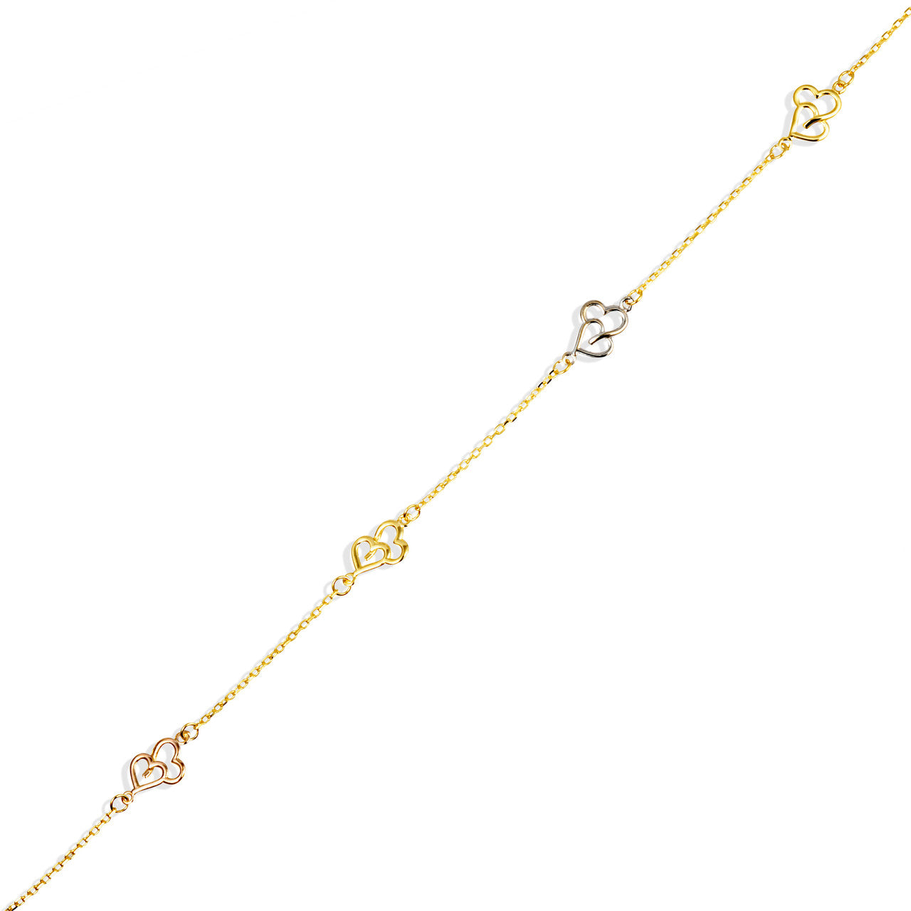 14K Tri-Color Gold Double Heart Love Bracelet 7", view 6