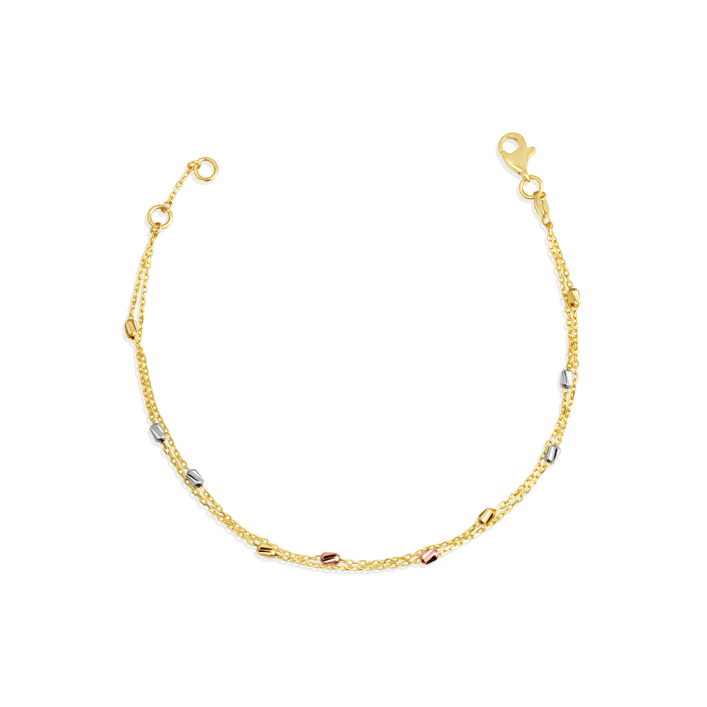 14K Tri-Color Gold Tube Link Bracelet 7"