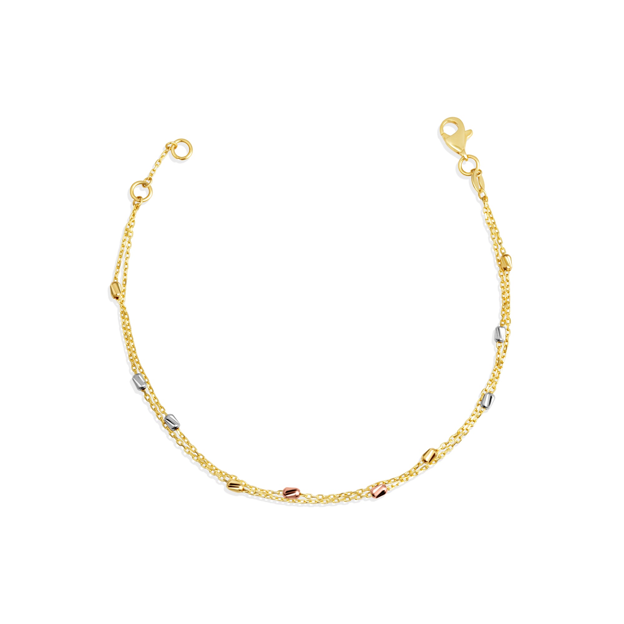 14K Tri-Color Gold Tube Link Bracelet 7"
