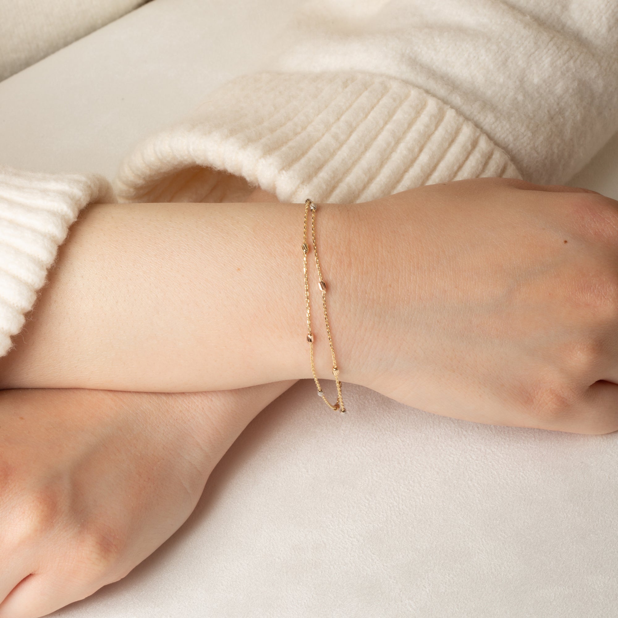 14K Tri-Color Gold Tube Link Bracelet 7", view 2
