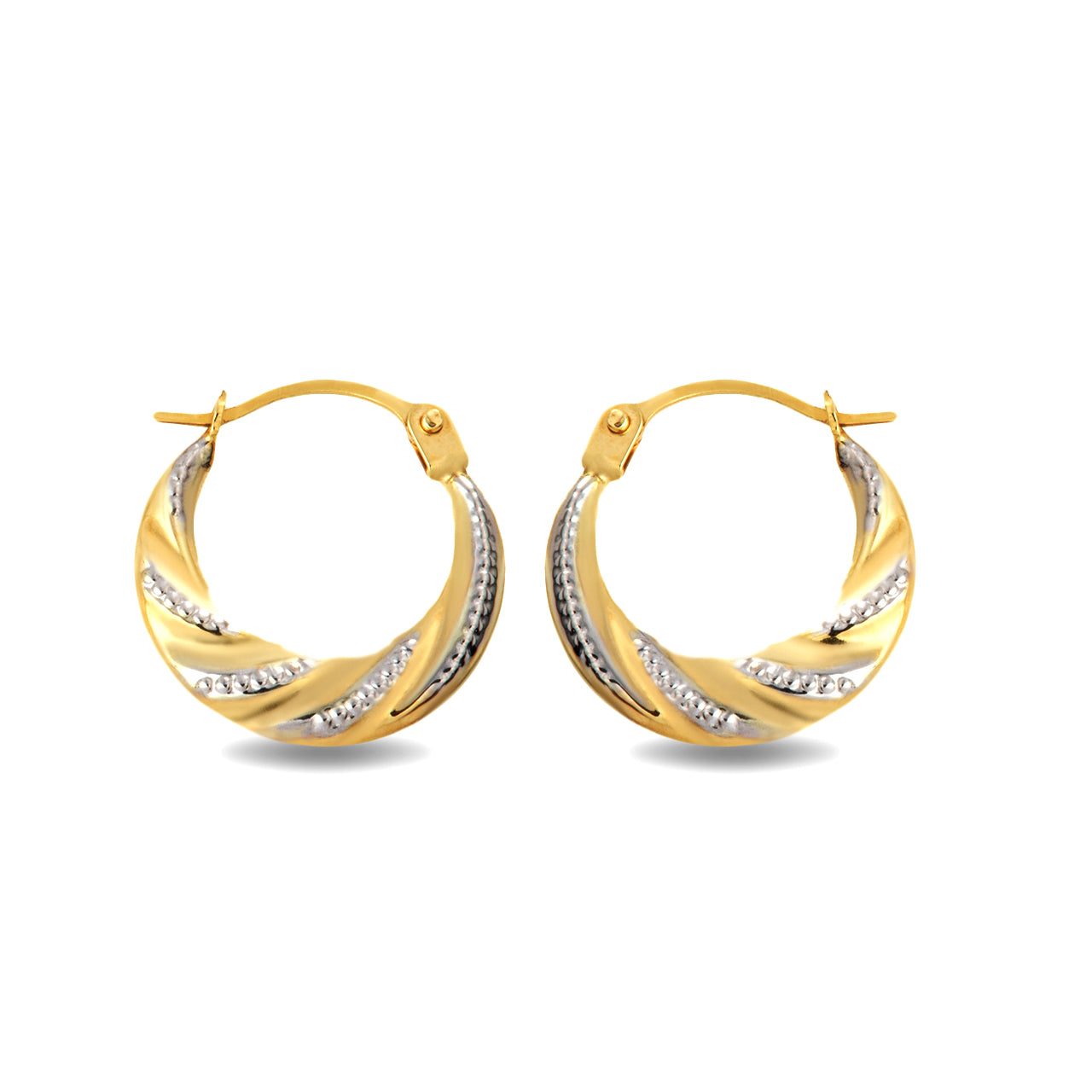 14K Two-Tone Gold Beaded & Ribbed Reversible Hoop Earrings (0.50")