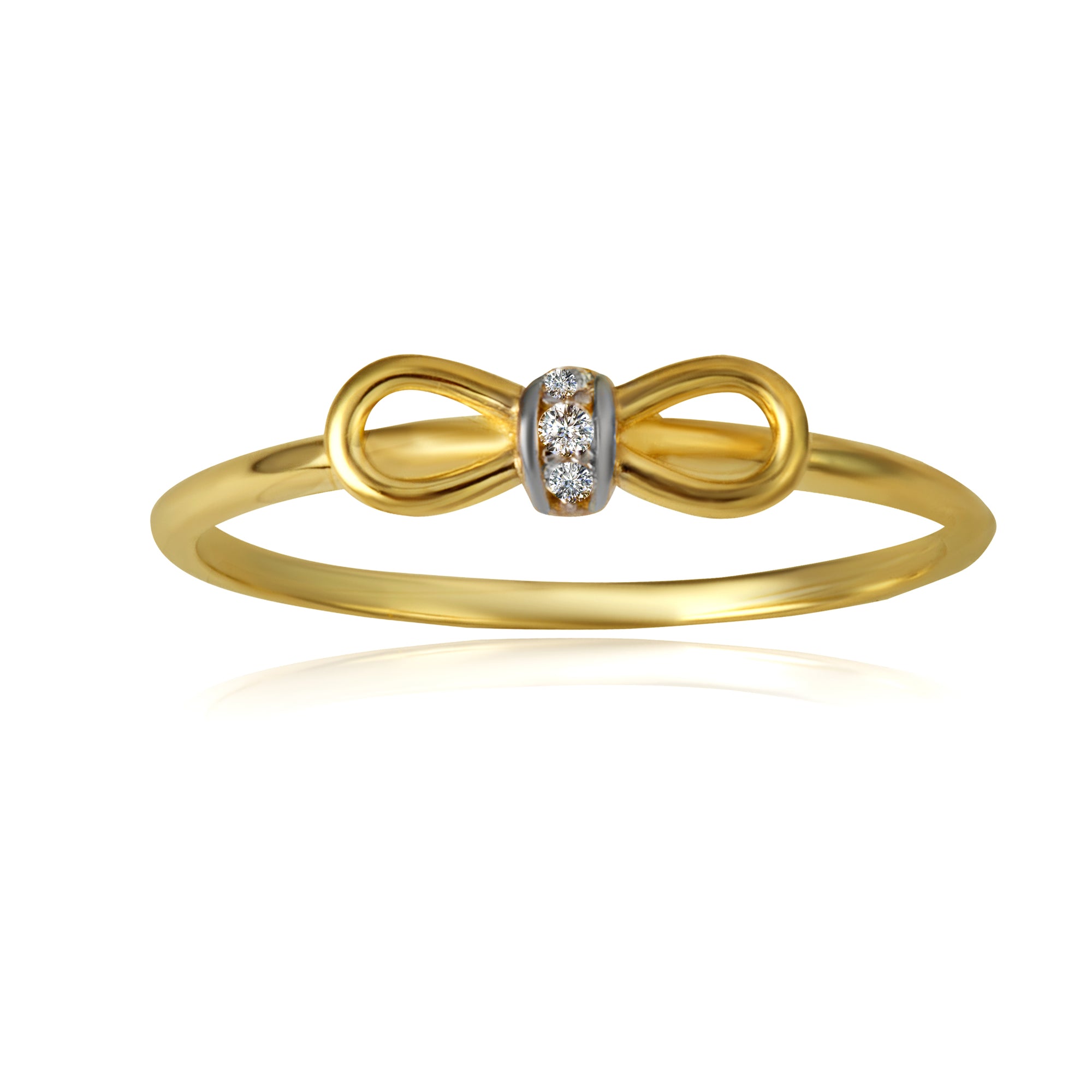 14K Two-Tone Gold Cubic Zirconia Bow Tie Ribbon Ring