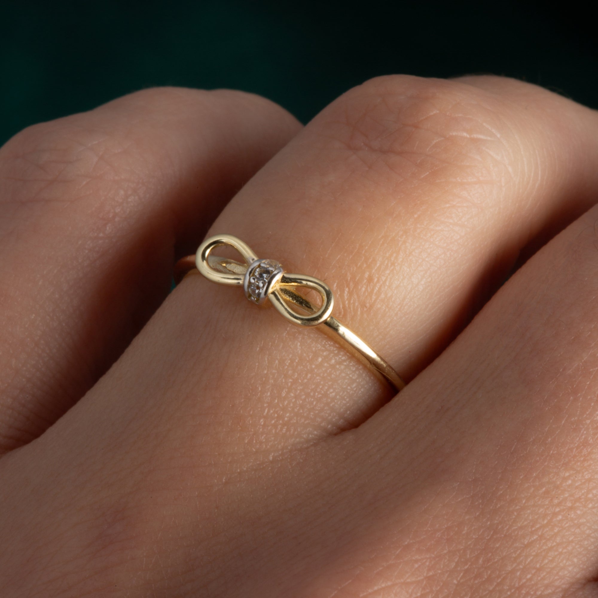 14K Two-Tone Gold Cubic Zirconia Bow Tie Ribbon Ring, view 2