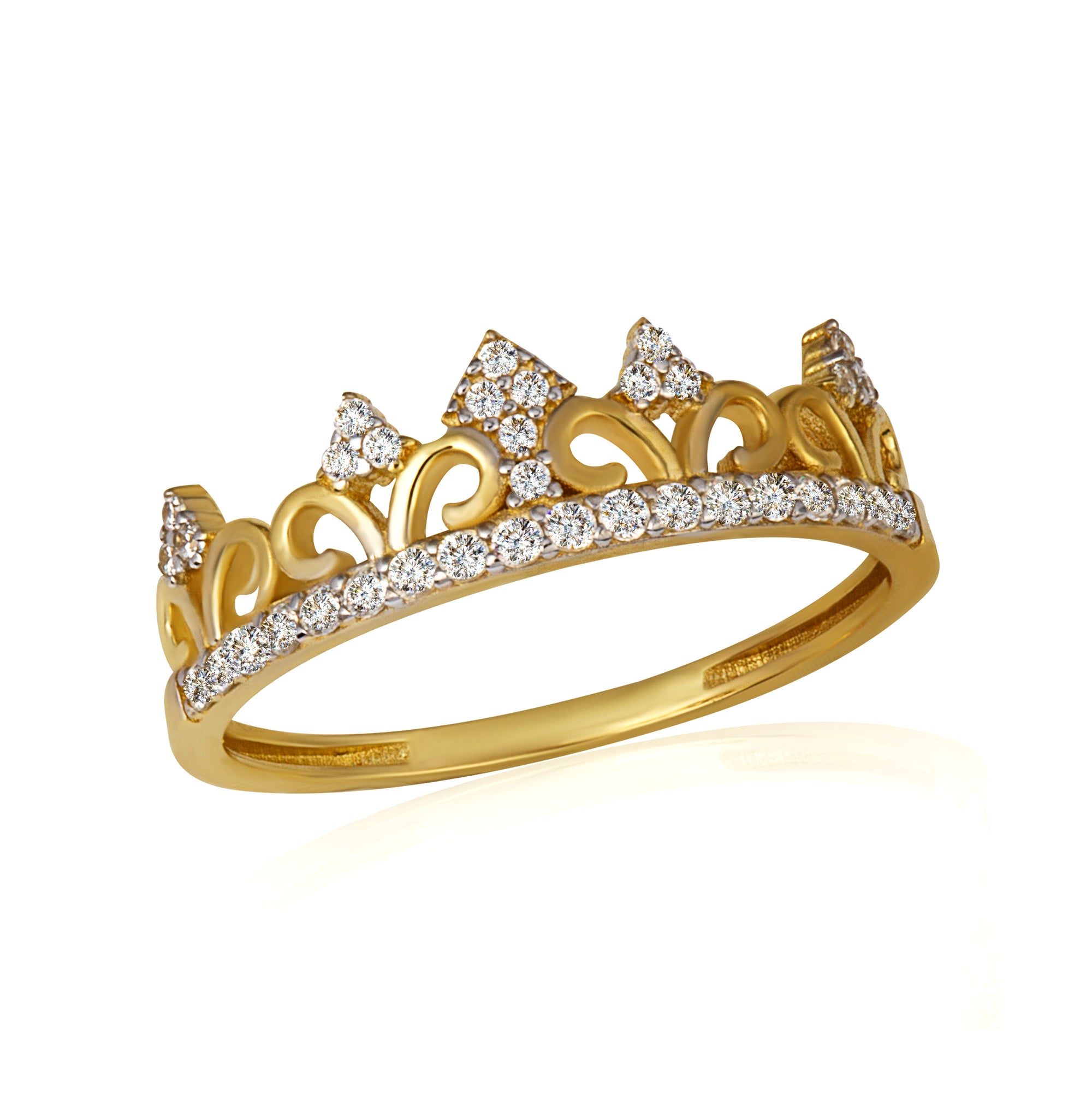 14K Two-Tone Gold Cubic Zirconia Crown Filigree Tiara Band Ring