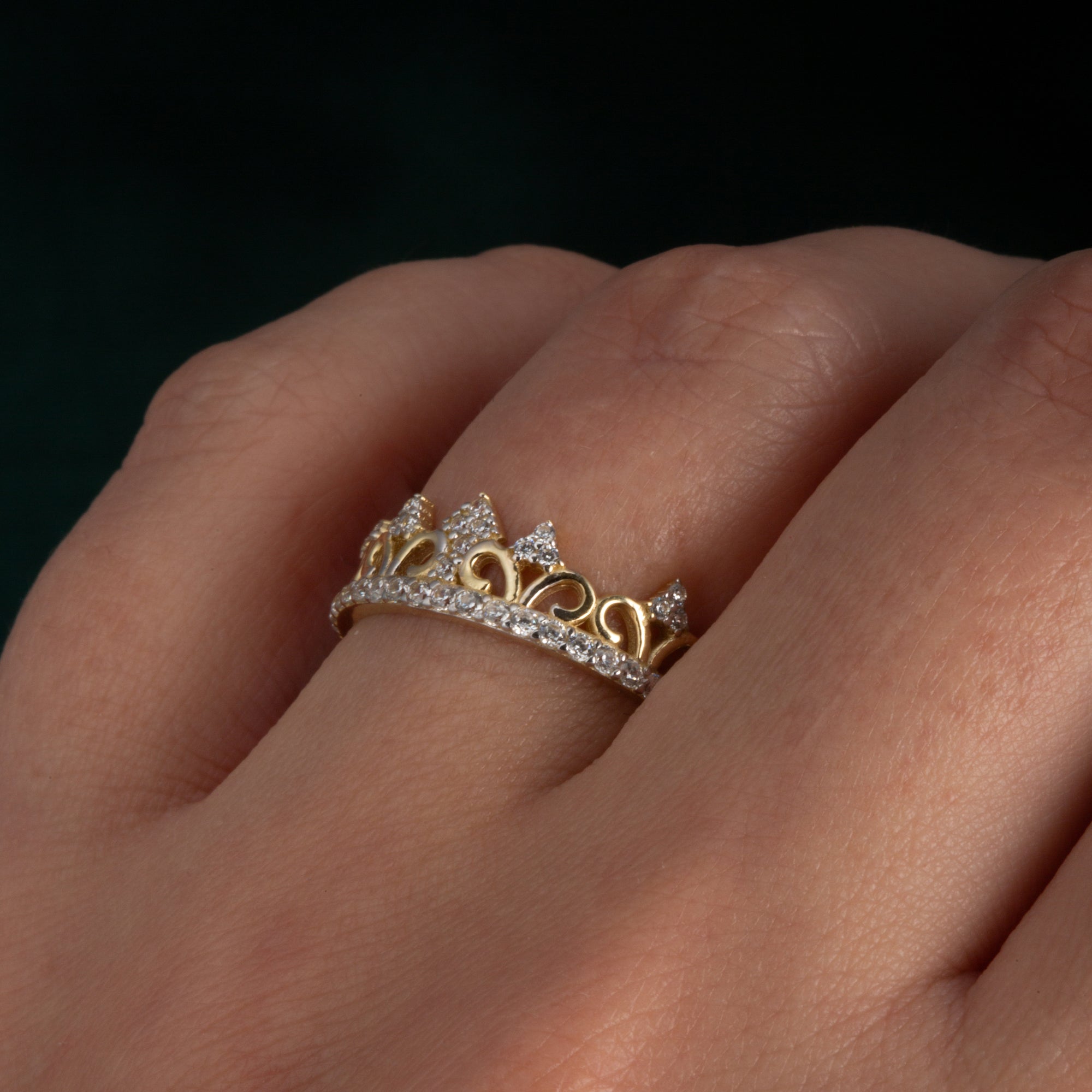 14K Two-Tone Gold Cubic Zirconia Crown Filigree Tiara Band Ring, view 3