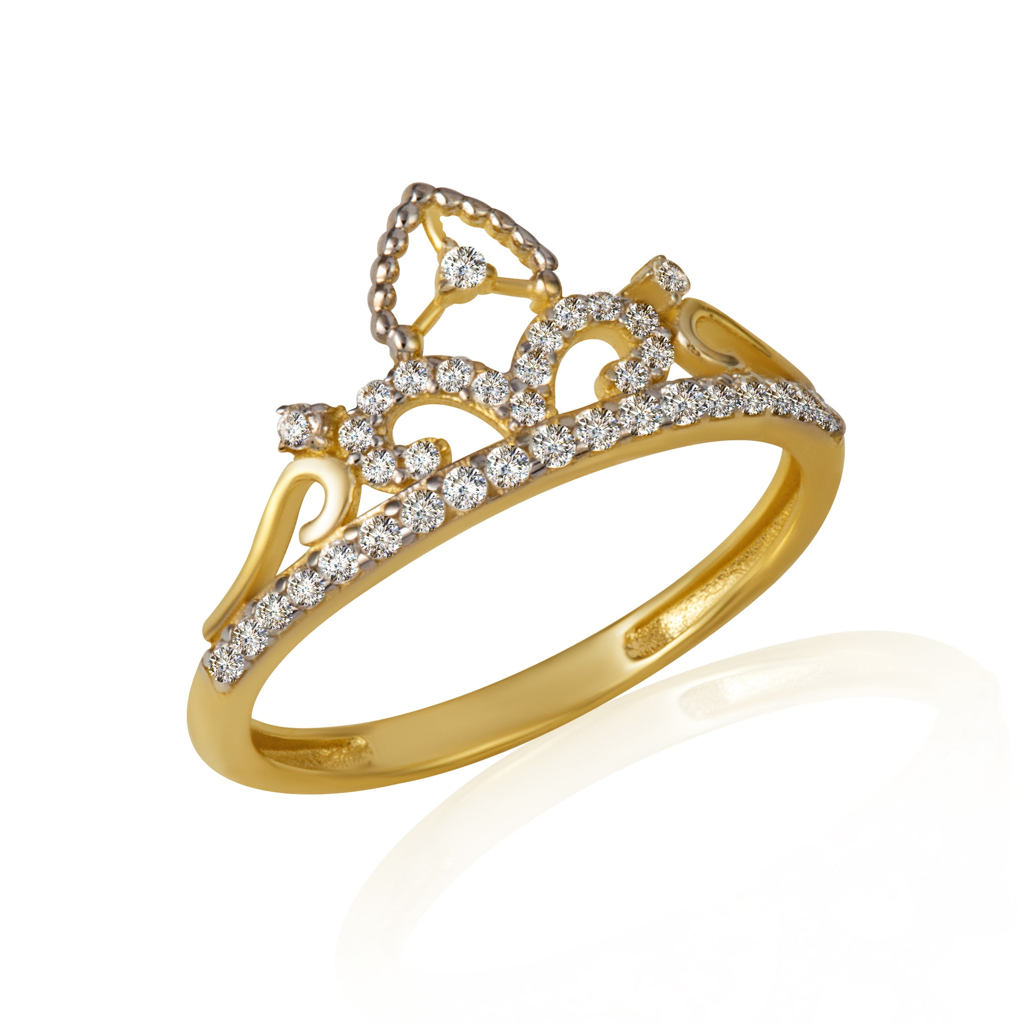 14K Two-Tone Gold Cubic Zirconia Crown Filigree Tiara Ring