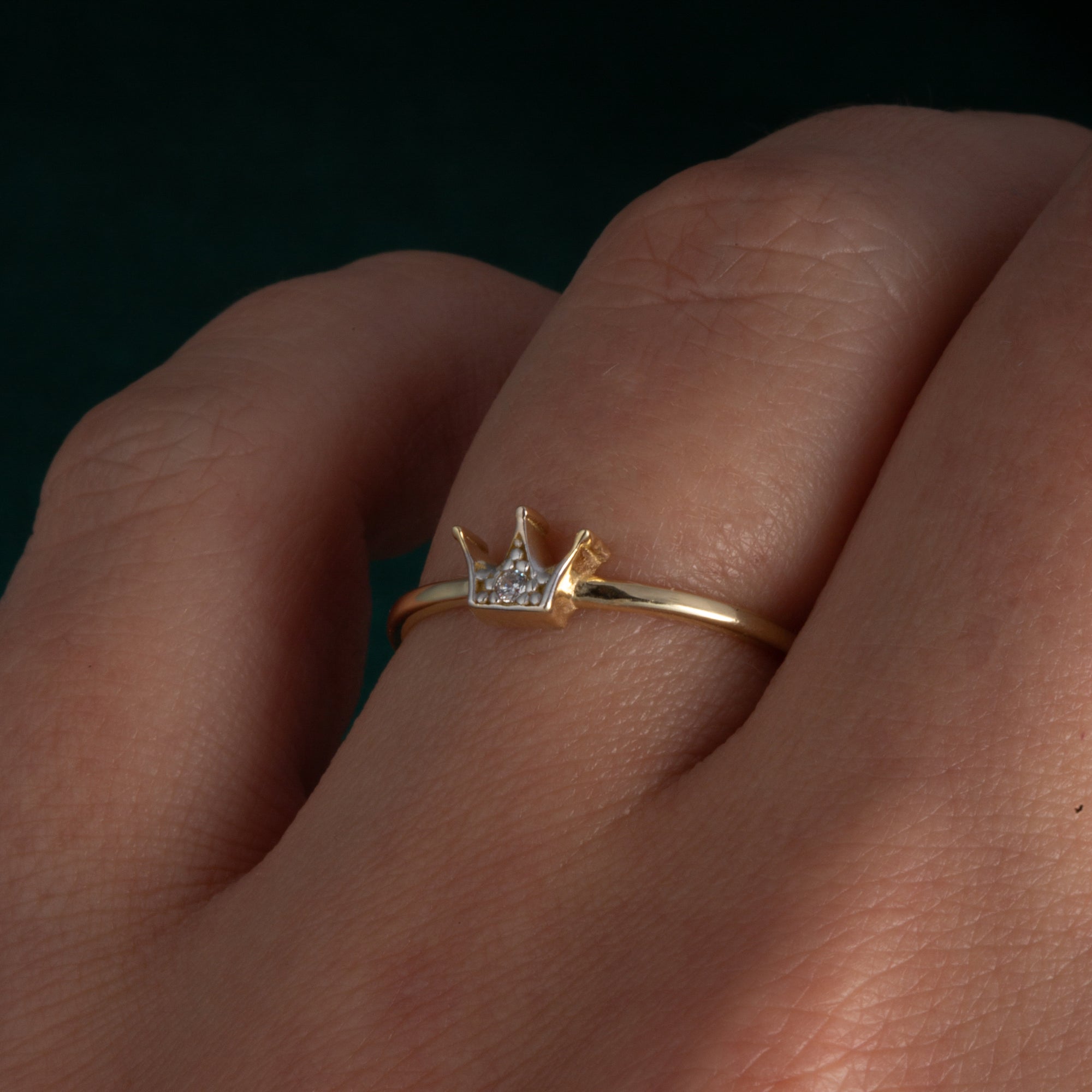 14K Two-Tone Gold Cubic Zirconia Crown Ring, view 2